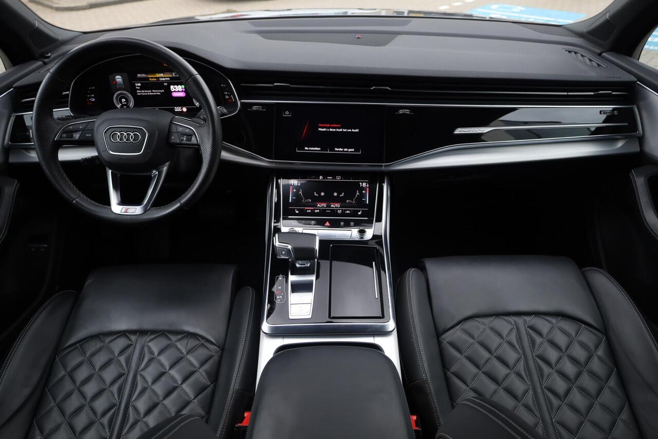 Audi Q7 55 TFSI e quattro Pro Line S 380PK / 280kW, Lederen bekleding, 21" LMV, honingraat, servo sluiting portieren, dodehoek sensor, achteruitrijcamera, parkeersensoren voor en achter, voorstoelen verwarmbaar, Bose Sound System, verstelbare achterbank, navigati