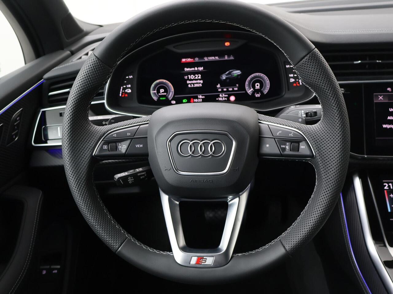 Audi Q7 Pro Line S 55 TFSI e quattro tiptronic | 394 PK | SoH 95% | B&O Sound Systeem | Trekhaak Wegklapbaar | Stuurwielverwarming | Stoelverwarming | Memory Seats | Carbon Decor Inleg | Keyless Entry | Adaptieve Cruise Control |