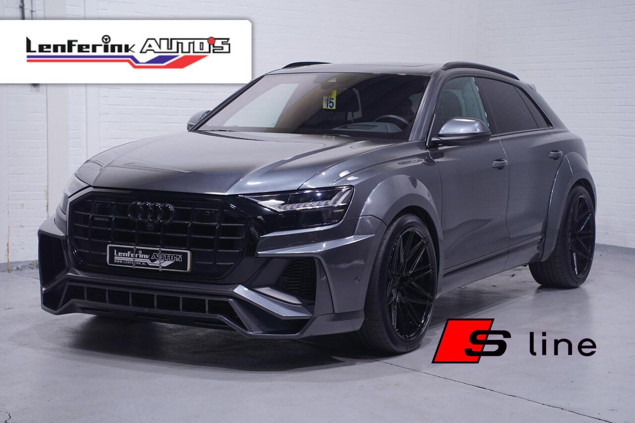 Audi Q8 55 TFSI quattro Prior bodykit en tuning 430PK pano digi-cockpit Vossen 23"lmv head-up keyless entry en start Matrix verlichting 4-zone clima ACC black-line B&O 360 Camera Led-verlichting lane-assist