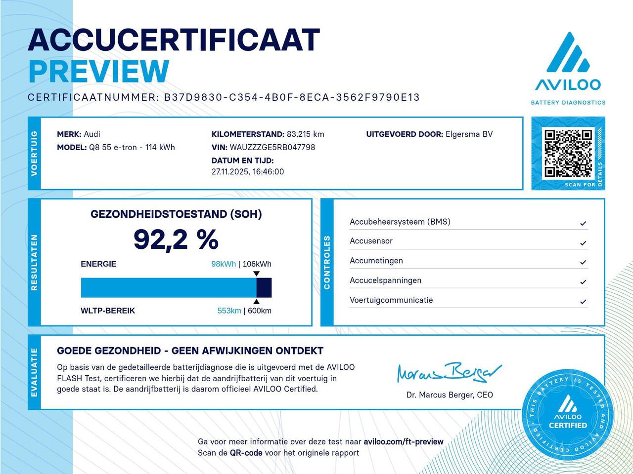 Audi Q8 e-tron 55 quattro Advanced Edition Plus 115 kWh | SOH 92,2% | Luchtvering | PANO | Lederen memory stoelen