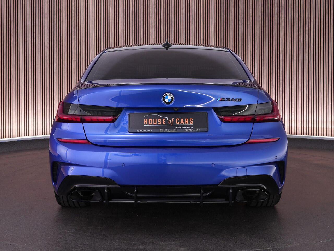 BMW 3-SERIE M340i xDrive 374pk High Executive |EU-auto|dealer onderhouden|M-sport|M-sport diff|Portimao Blue metallic|Eibach verlagingsveren|Harman&Kardon|memory|Apple Carplay|elek. trekhaak|stoelverwarming & stuur verwarming|