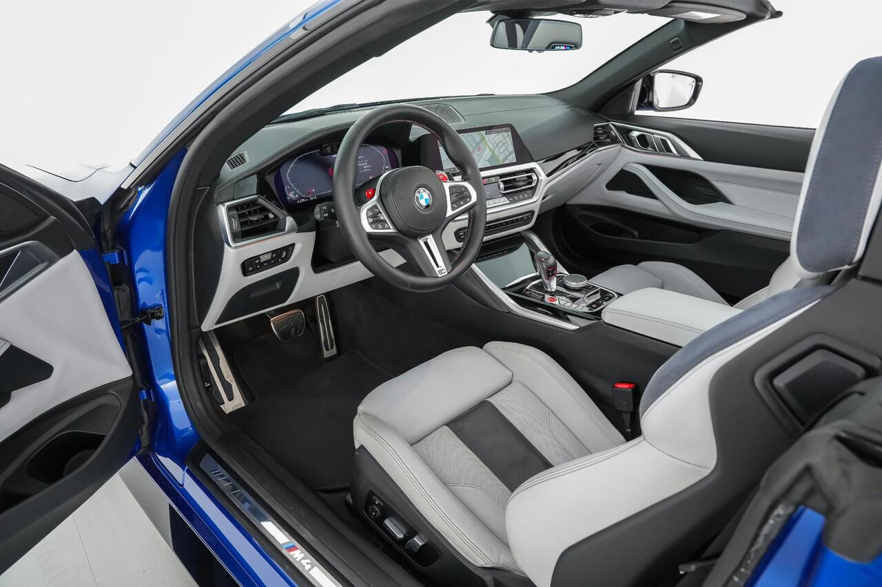 BMW M4 Competition Cabrio 510pk xDrive |dealer onderhouden|M-sport|M-sport stoelen|Laser LED|memory|360 camera|nekverwarming|sportuitlaat|HUD|blind spot|stoelventilatie + verwarming|