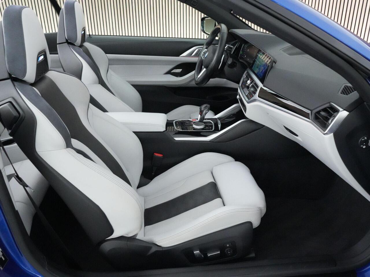 BMW M4 Competition Cabrio 510pk xDrive |dealer onderhouden|M-sport|M-sport stoelen|Laser LED|memory|360 camera|nekverwarming|sportuitlaat|HUD|blind spot|stoelventilatie + verwarming|