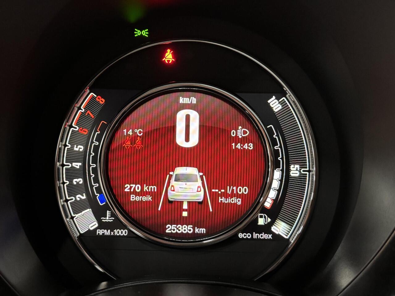 Fiat 500 1.0 Hybrid Dolcevita RED Panoramadak Navi Climat Cruise Parkeersensoren Digitaal Dashboard 16" LM Velgen