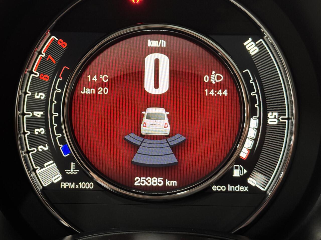 Fiat 500 1.0 Hybrid Dolcevita RED Panoramadak Navi Climat Cruise Parkeersensoren Digitaal Dashboard 16" LM Velgen