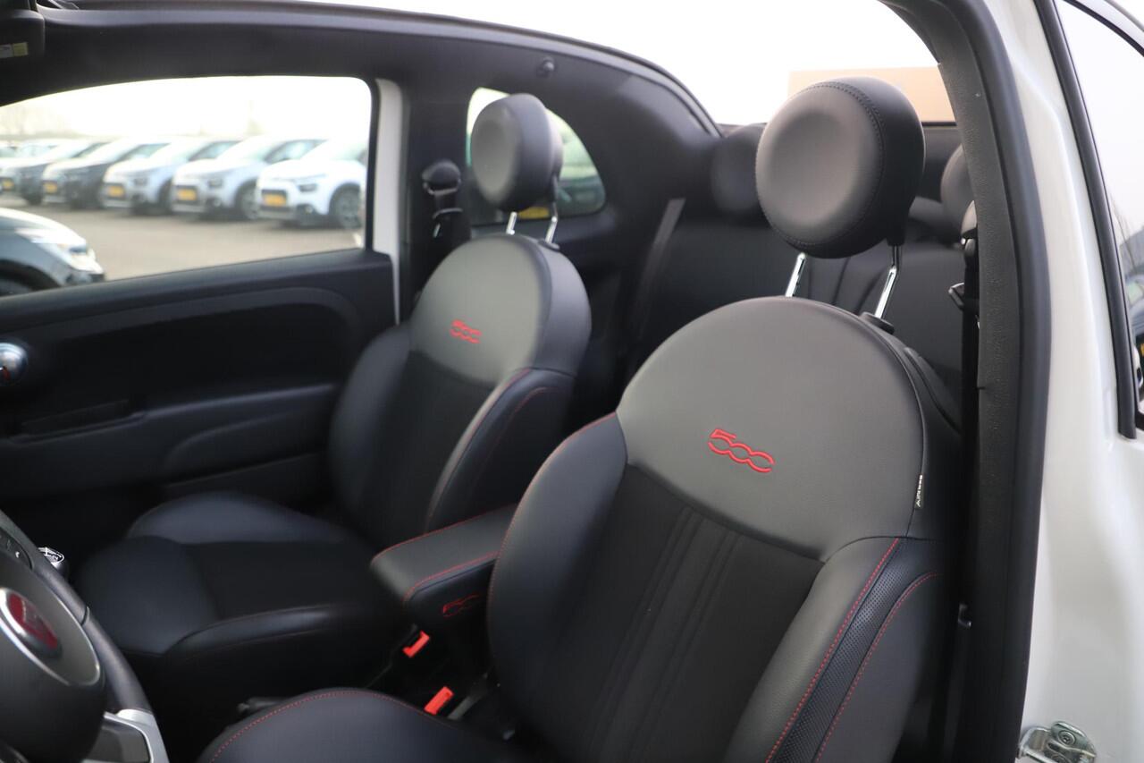 Fiat 500C 1.0 Hybrid Sport Cabrio 16 inch LMV Half Leder Navigatie Carplay Android Climate Cruisecontrol Rode Remklauwen Super Netjes!