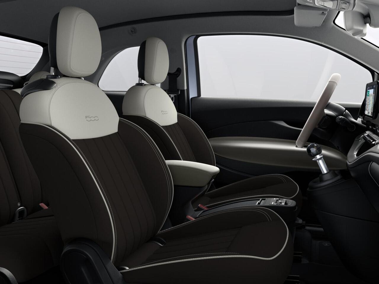 Fiat 500C Hybrid La Prima | Clima | LED | PDC | JBL Premium Audio | 17" | Camera | BSM | Canneloni Ivory/Piombo interieur