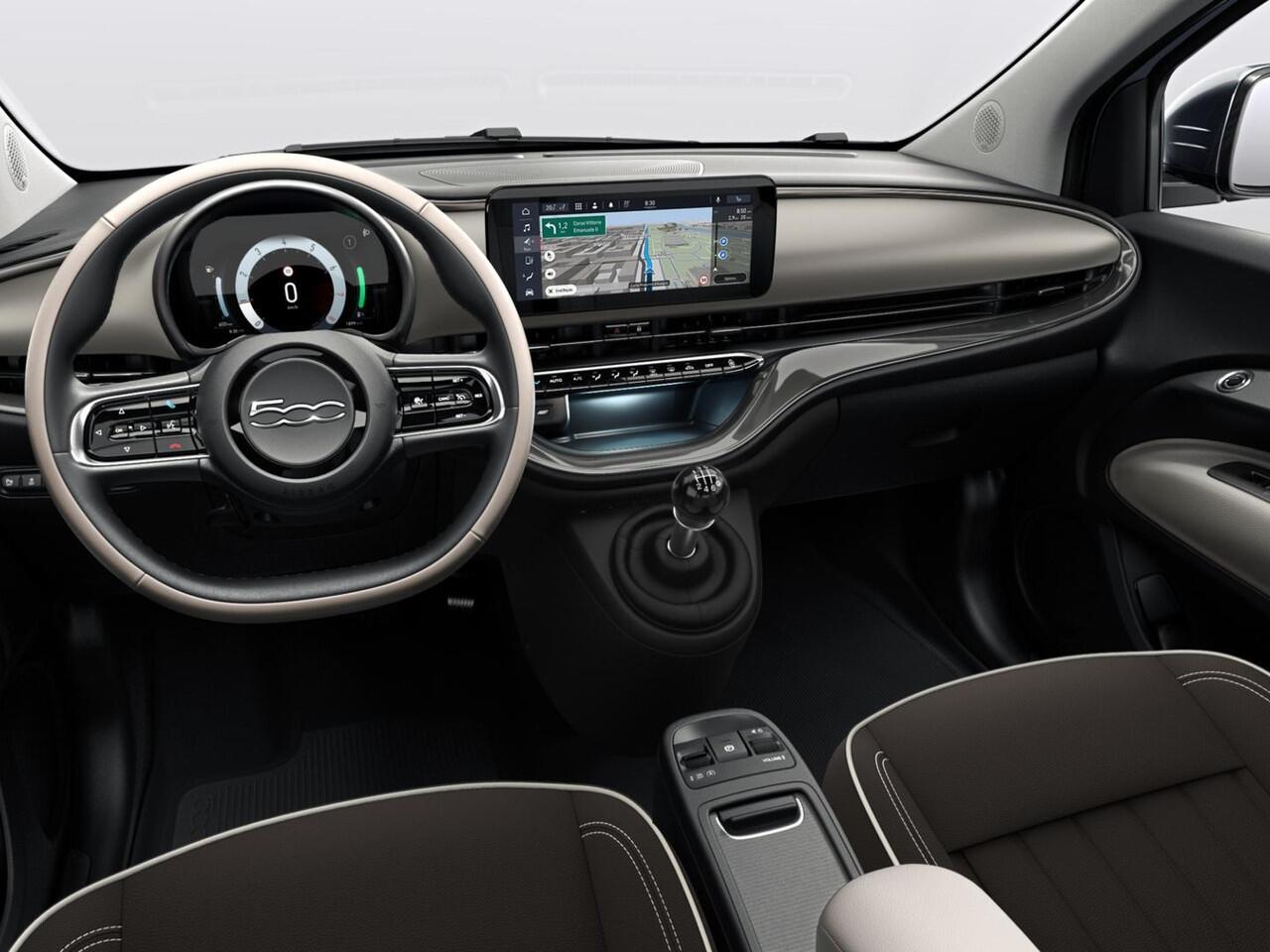 Fiat 500C Hybrid La Prima | Clima | LED | PDC | JBL Premium Audio | 17" | Camera | BSM | Canneloni Ivory/Piombo interieur