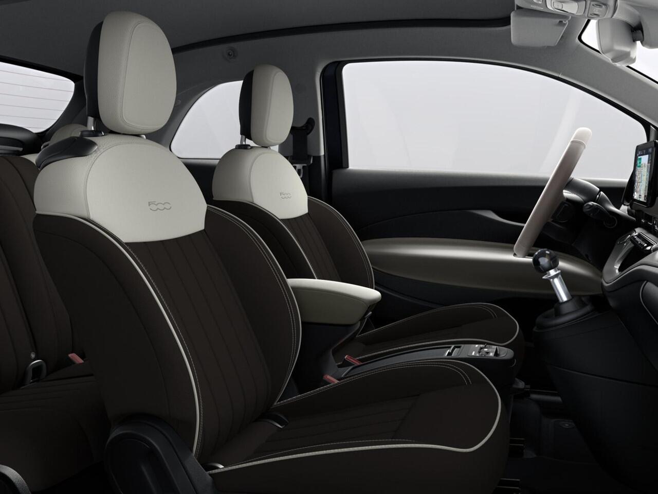 Fiat 500C Hybrid La Prima Cabrio | Clima | LED | PDC | JBL Premium Audio | 17" | Camera | Canneloni Ivory/Piombo interieur