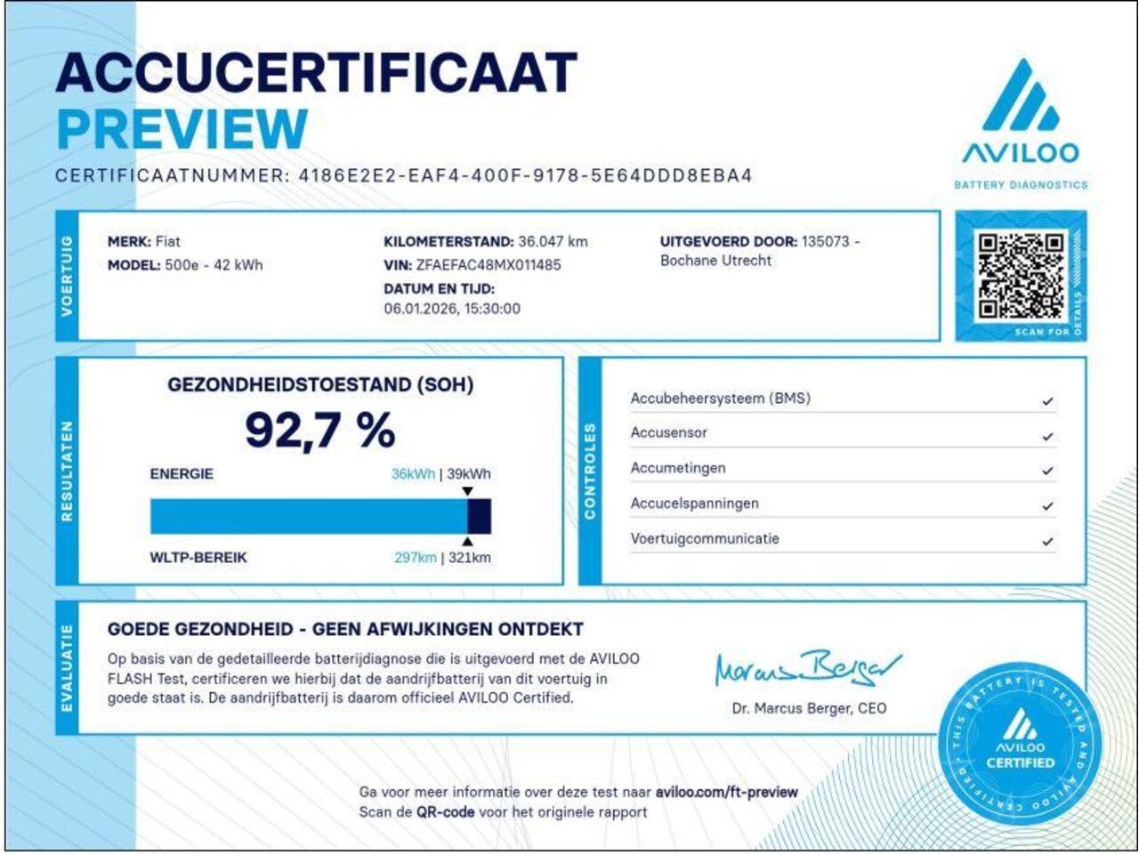 Fiat E-500 Icon 42 kWh | SOH 92.7% | Stoelverwarming | Carplay | Lanekeeping |