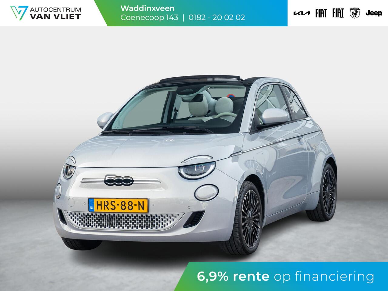 Fiat E-500 Cabrio La Prima 42 kWh | 17% Bijtelling | Clima | Cruise | Leder | 17" | Priv Glass | Winter Pack | JBL Sound | BSM | Apple Carplay