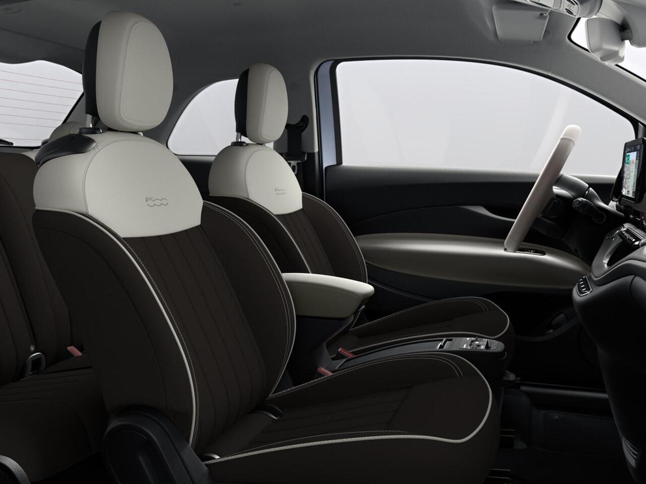 Fiat E-500 3+1 La Prima 42 kWh | Clima | LED | PDC | JBL Premium Audio | 17" | Camera | BSM | Canneloni Ivory/Piombo interieur