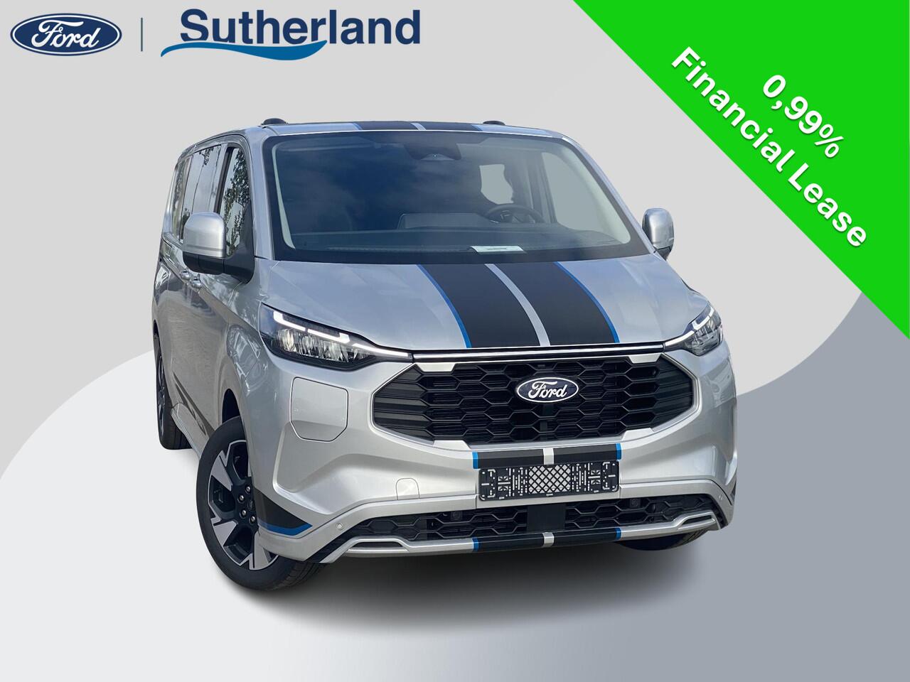Ford TRANSIT CUSTOM 320 2.5 PHEV L2H1 Sport DC Zuid | 0,99% Renteactie | 233pk | Dubbele Cabine | Dubbele zijschuifdeur | Inklapbare trekhaak | 19 inch lichtmetalen Sport velgen (mat zwart) | Verwarmbaar stuurwiel | Navigatie systeem