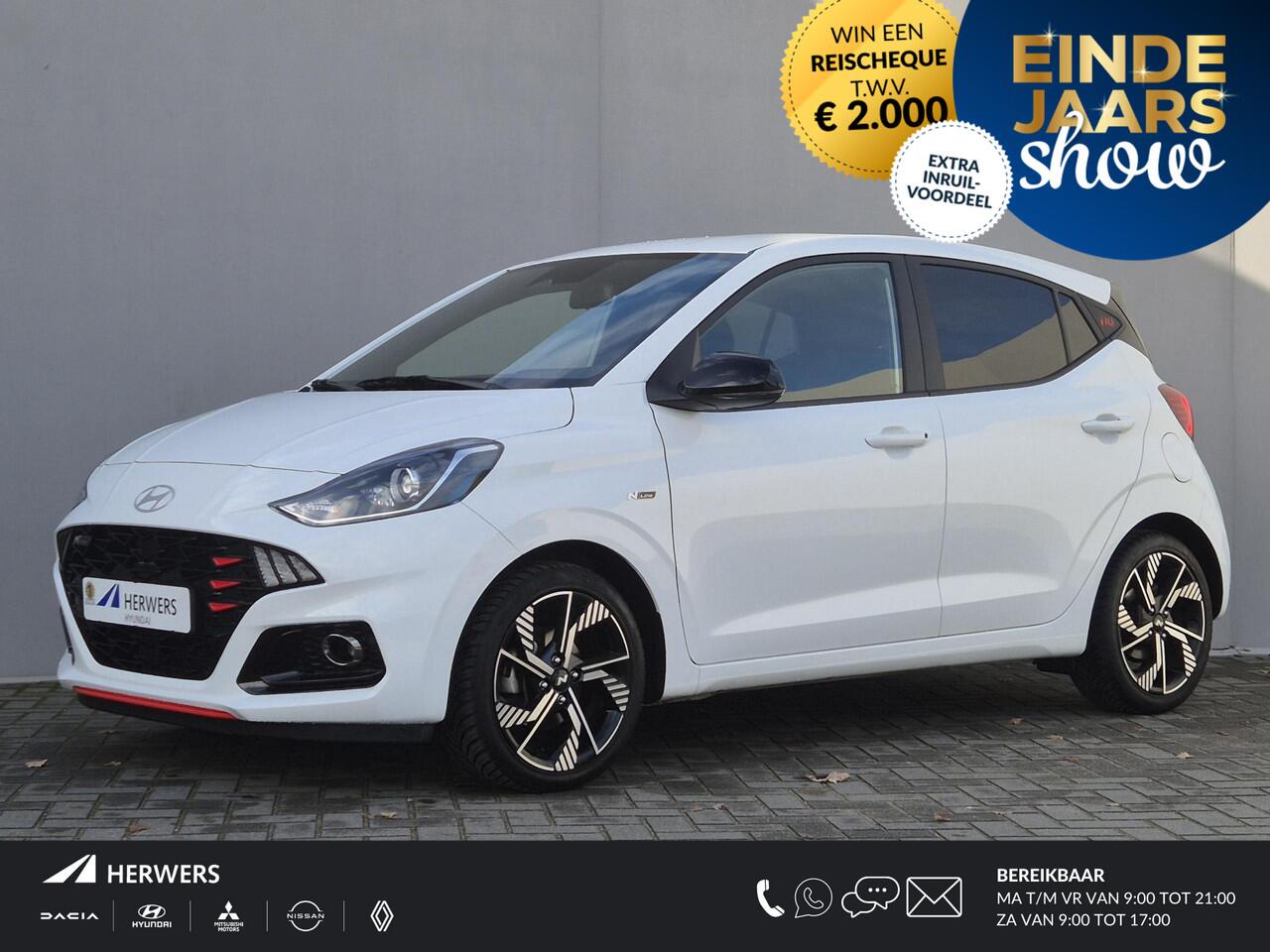 Hyundai I 10 1.0 T-GDI N Line 5-zits Handgeschakeld / Fabrieksgarantie tot 11-2028 / Allseason banden / Dealer onderhouden / Stuur-, en Stoel verwarming / Cruise control / Achteruitrijcamera / Apple Carplay Android Auto / Climate control /