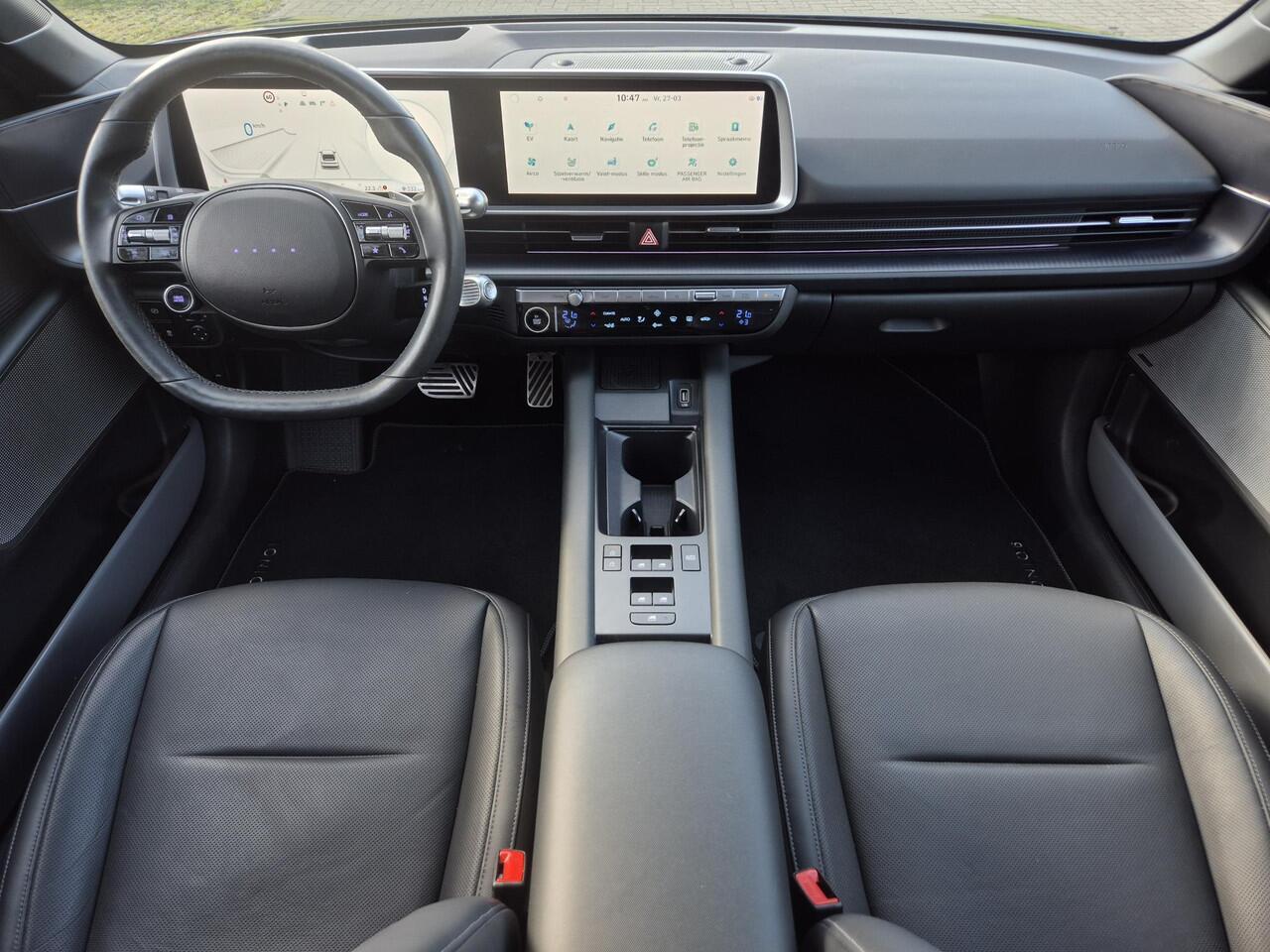 Hyundai IONIQ 6 Lounge AWD 77.4 kWh 325pk / SOH 100% / Fabrieksgarantie tot 03-2029 / Trekgewicht 1.500 kg / warmtepomp / CCS snellader / Rondomzicht camera / Head Up Display / Bose Audio Systeem / Stuur- en Stoelverwarming / Elektrische achterklep / Adaptief cruise co