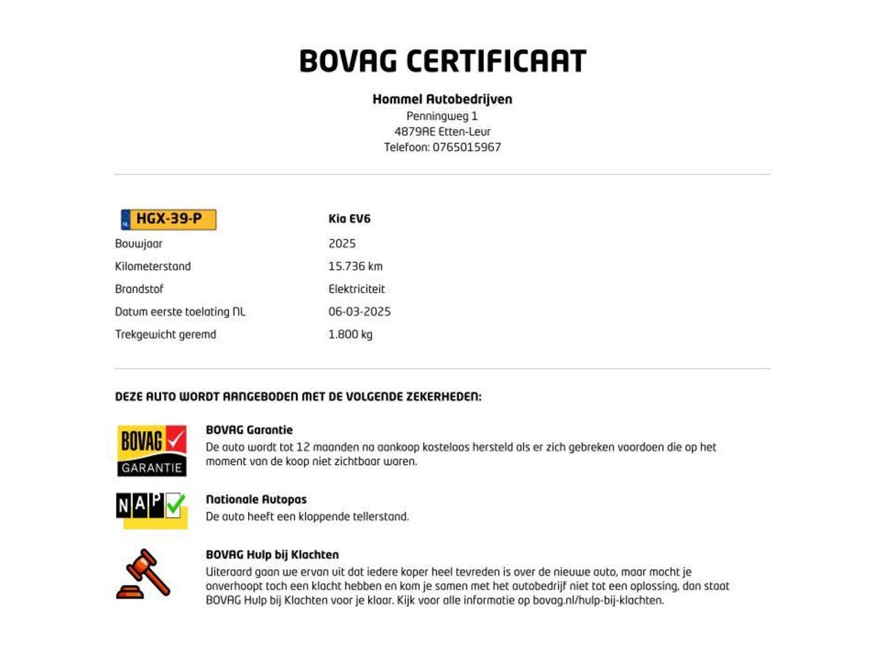 KIA EV6 Air 84 kWh SOH 99.5%!!- GROOT ACCU PAKKET - ORIGINEEL NEDERLANDSE AUTO - TREKHAAK 1.800 KG GEREMD TREKGEWICHT - STUUR EN STOEL VERWARMING - APPLE CARPLAY/ANDROID AUTO - PARKEERSENSOREN VOOR EN ACHTER - NAVGIATIE