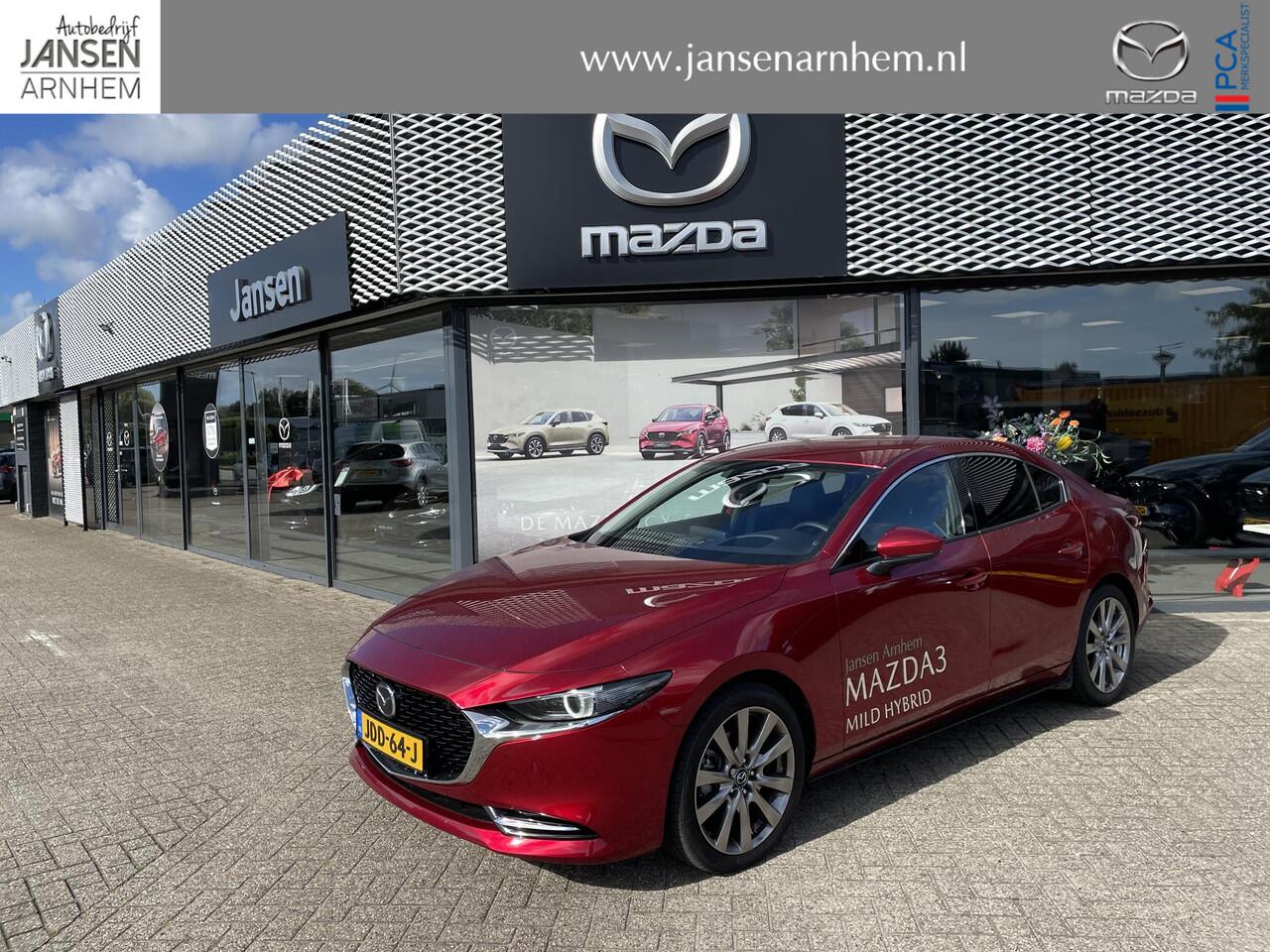Mazda 3 3 Sedan 2.0 E-SkyActiv-X 186 Takumi Demovoordeel ¤ 5.000,- , Automaat, Leder, Bose, 360 Camera, HUD, LMV 18 Inch, Clima, Stoelverwarming, Stuurverwarming, Navi, Apple Carplay, LKA, Adap. Cruise