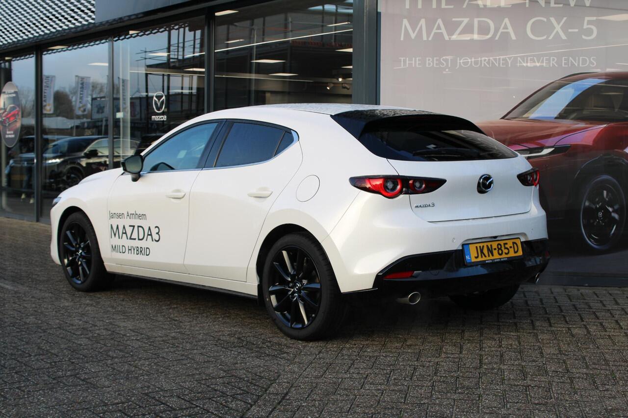 Mazda 3 HB 2.5 e-SkyActiv-G M Hybrid 140 Nagisa , Demovoordeel ¤ 5.000,-, Automaat, Bruin Leder, Bose, Navi, Adap.Cruise, Clima, Apple Carplay, Camera, PDC, HUD, Stoelverwarming, 18" LMV