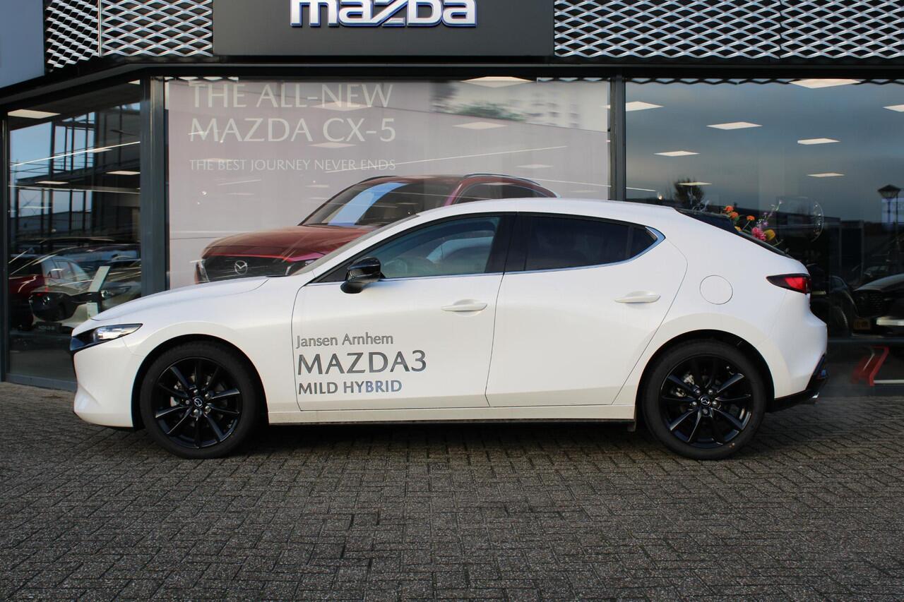 Mazda 3 HB 2.5 e-SkyActiv-G M Hybrid 140 Nagisa , Demovoordeel ¤ 5.000,-, Automaat, Bruin Leder, Bose, Navi, Adap.Cruise, Clima, Apple Carplay, Camera, PDC, HUD, Stoelverwarming, 18" LMV