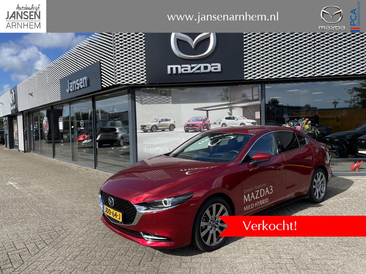 Mazda 3 3 Sedan 2.0 E-SkyActiv-X 186 Takumi , Demovoordeel ¤ 8.940,- , Automaat, Leder, Bose, 360 Camera, HUD, LMV 18 Inch, Clima, Stoelverwarming, Stuurverwarming, Navi, Apple Carplay, LKA, Adap. Cruise