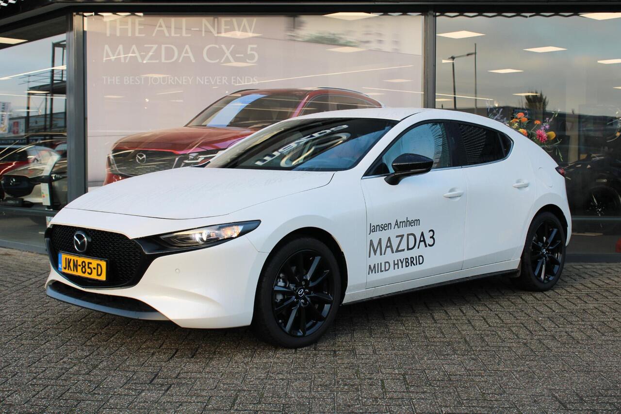 Mazda 3 HB 2.5 e-SkyActiv-G M Hybrid 140 Nagisa , Demovoordeel ¤ 7.790,-, Automaat, Bruin Leder, Bose, Navi, Adap.Cruise, Clima, Apple Carplay, Camera, PDC, HUD, Stoelverwarming, 18" LMV