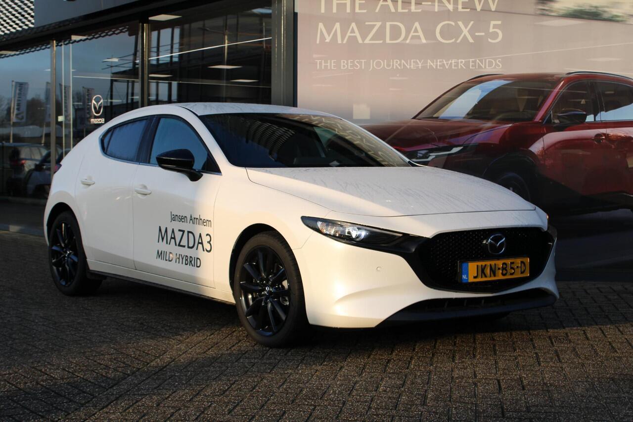 Mazda 3 HB 2.5 e-SkyActiv-G M Hybrid 140 Nagisa , Demovoordeel ¤ 7.790,-, Automaat, Bruin Leder, Bose, Navi, Adap.Cruise, Clima, Apple Carplay, Camera, PDC, HUD, Stoelverwarming, 18" LMV