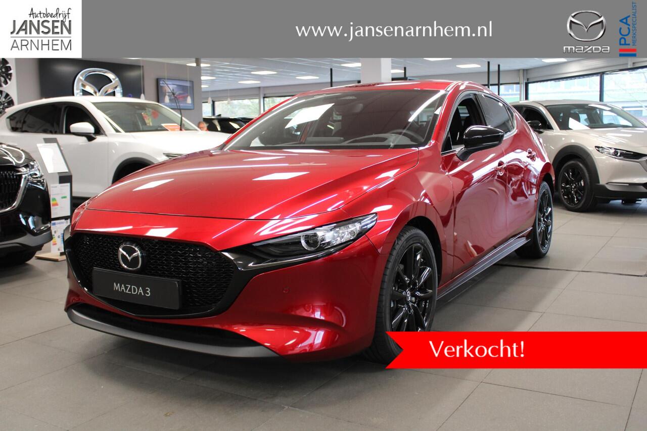 Mazda 3 HB 2.5 e-SkyActiv-G M Hybrid 140 Homura , Demovoordeel ¤ 5.500,-, Automaat, Navi, Adap.Cruise, Clima, Apple Carplay, Camera, PDC, HUD, Stoelverwarming, 18" LMV