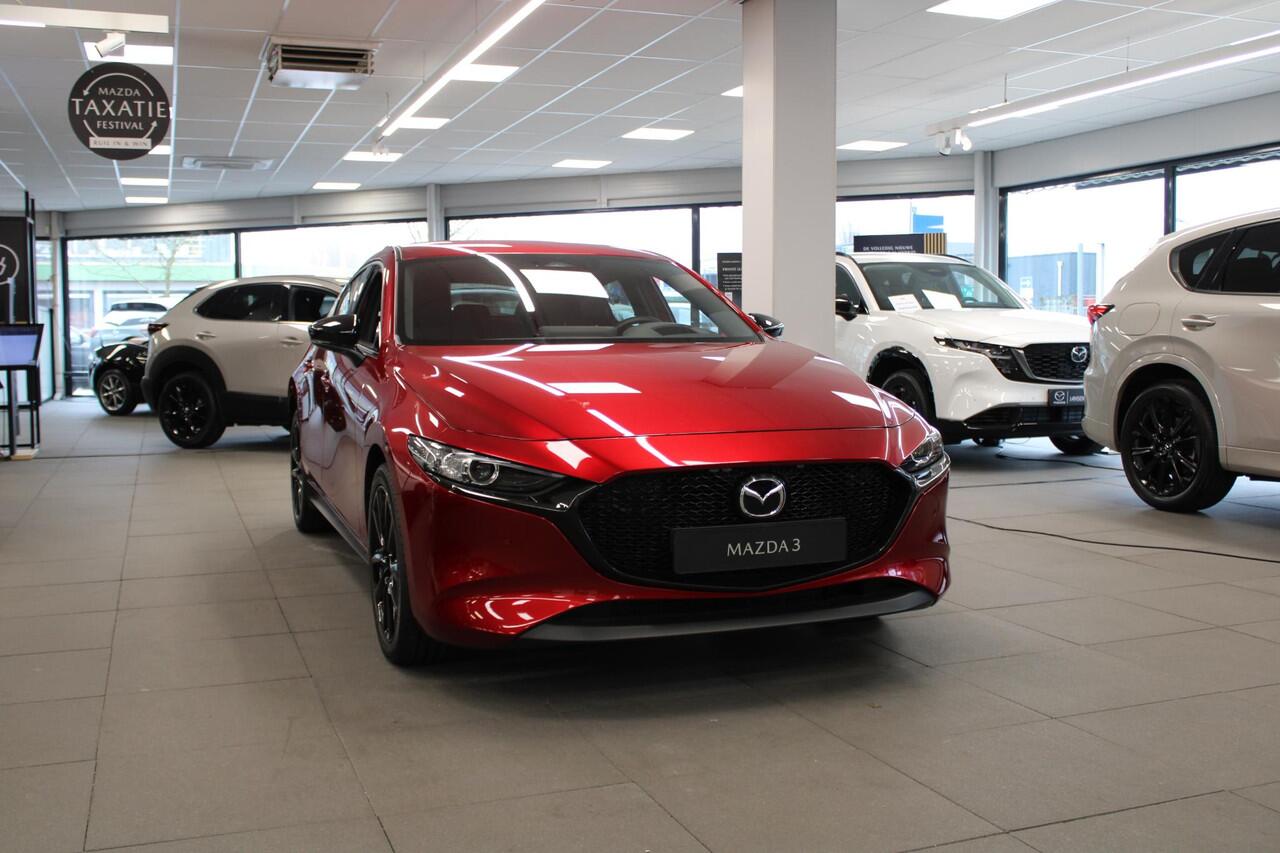 Mazda 3 HB 2.5 e-SkyActiv-G M Hybrid 140 Homura , Demovoordeel ¤ 5.500,-, Automaat, Navi, Adap.Cruise, Clima, Apple Carplay, Camera, PDC, HUD, Stoelverwarming, 18" LMV