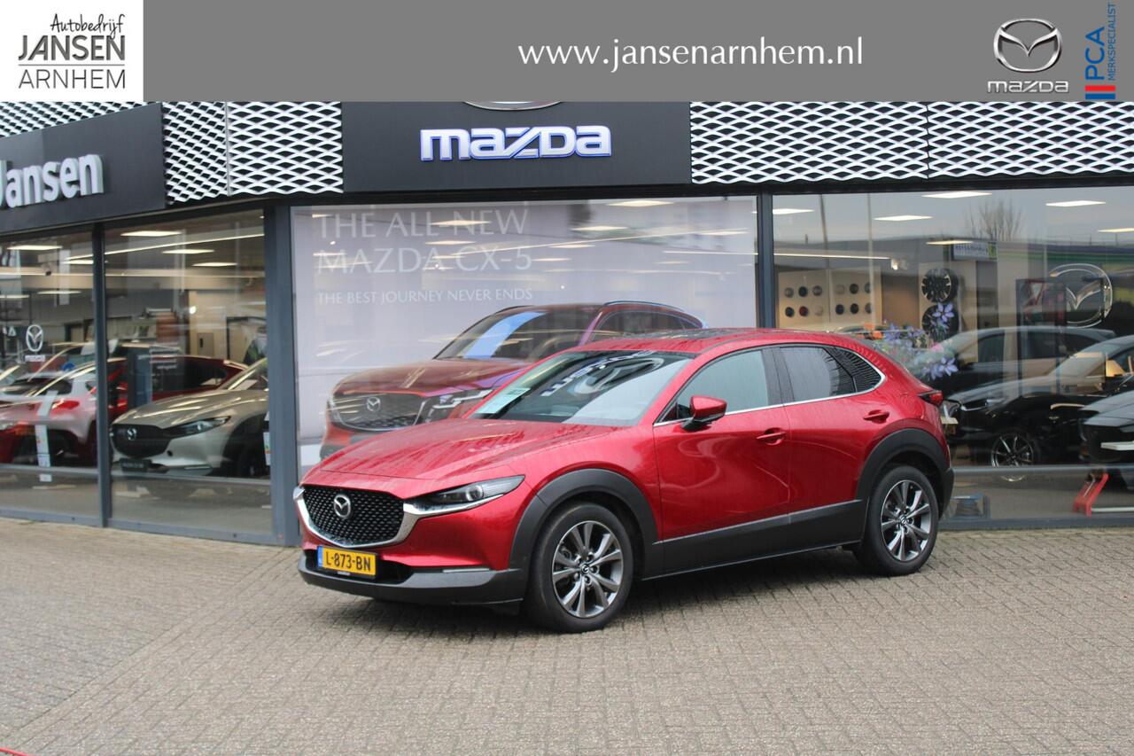 Mazda CX-30 2.0 e-SkyActiv-X186 M Hybrid Luxury Automaat, Trekhaak, i-Activesense Pack, schuif-/kanteldak, Leder, Adap.Cruise, Navi, Clima, Bose, 360 Camera, Stoel/Stuurverwarming, Apple Carplay, Android Auto, PDC, LKA, HUD