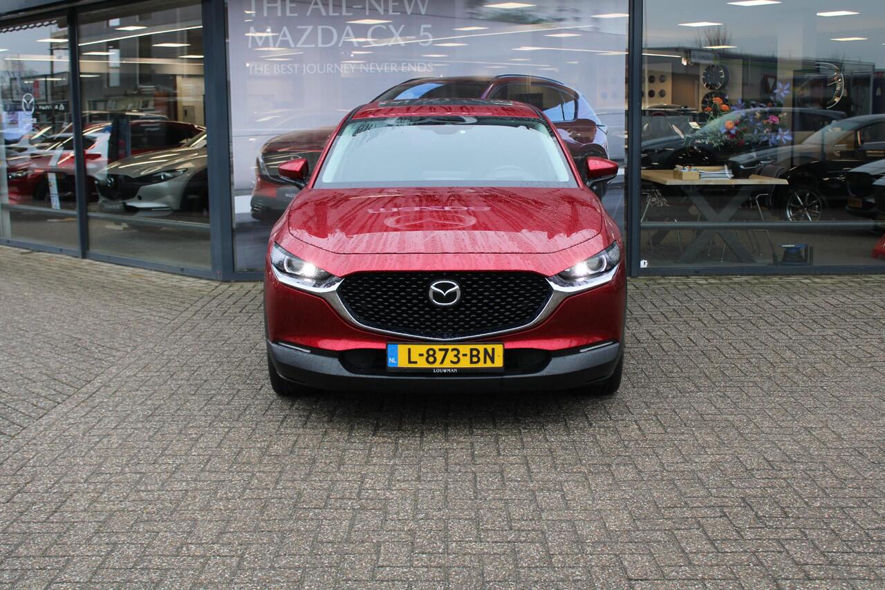 Mazda CX-30 2.0 e-SkyActiv-X186 M Hybrid Luxury Automaat, Trekhaak, i-Activesense Pack, schuif-/kanteldak, Leder, Adap.Cruise, Navi, Clima, Bose, 360 Camera, Stoel/Stuurverwarming, Apple Carplay, Android Auto, PDC, LKA, HUD