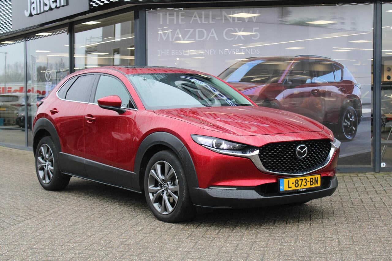 Mazda CX-30 2.0 e-SkyActiv-X186 M Hybrid Luxury Automaat, Trekhaak, i-Activesense Pack, schuif-/kanteldak, Leder, Adap.Cruise, Navi, Clima, Bose, 360 Camera, Stoel/Stuurverwarming, Apple Carplay, Android Auto, PDC, LKA, HUD