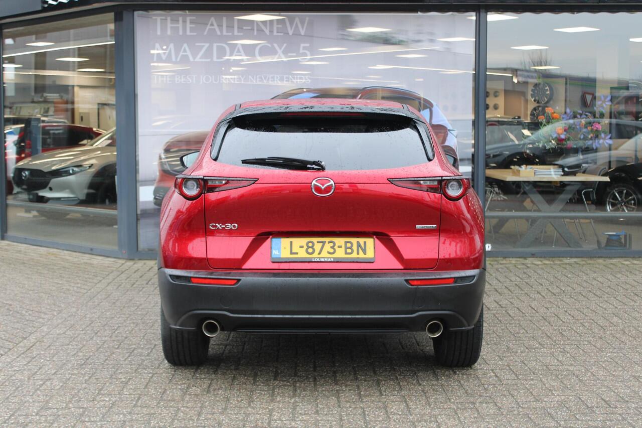 Mazda CX-30 2.0 e-SkyActiv-X186 M Hybrid Luxury Automaat, Trekhaak, i-Activesense Pack, schuif-/kanteldak, Leder, Adap.Cruise, Navi, Clima, Bose, 360 Camera, Stoel/Stuurverwarming, Apple Carplay, Android Auto, PDC, LKA, HUD