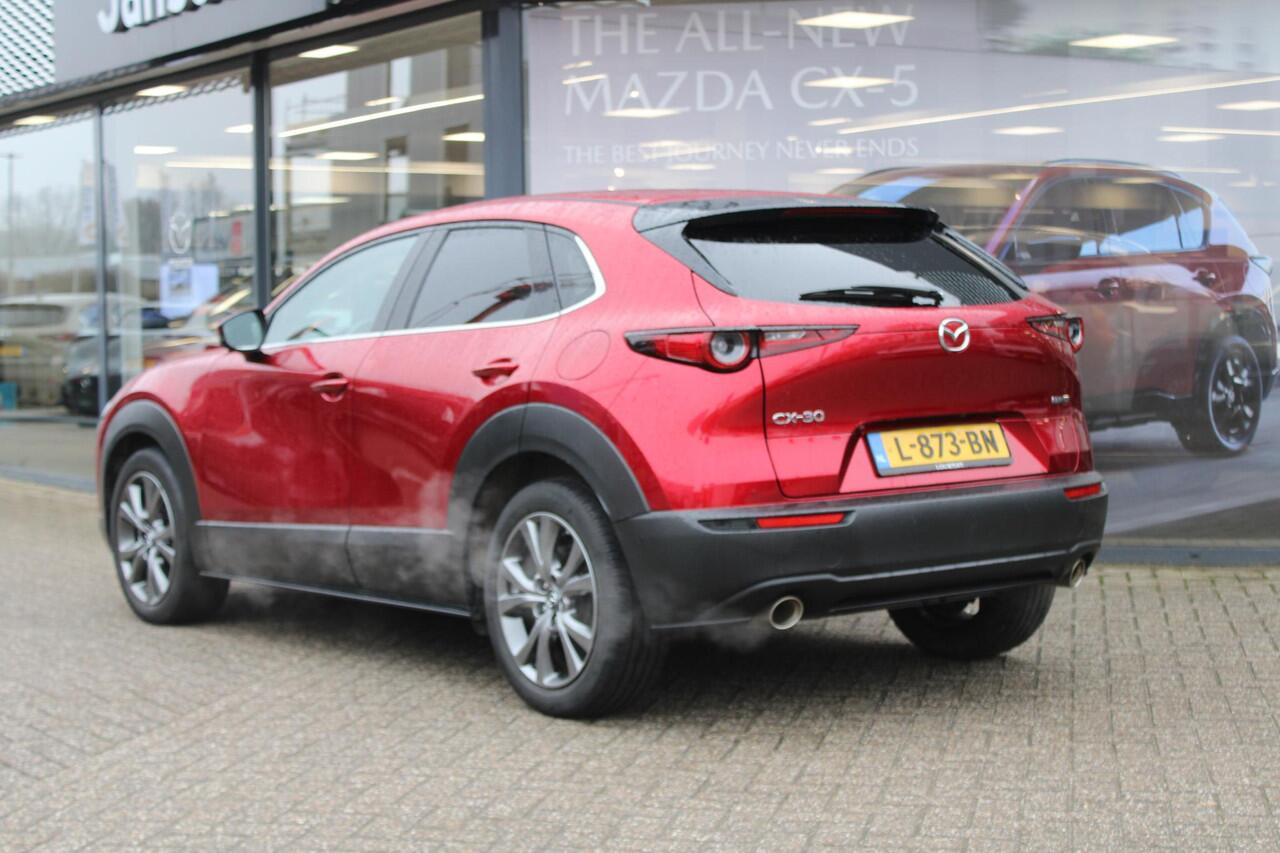Mazda CX-30 2.0 e-SkyActiv-X186 M Hybrid Luxury Automaat, Trekhaak, i-Activesense Pack, schuif-/kanteldak, Leder, Adap.Cruise, Navi, Clima, Bose, 360 Camera, Stoel/Stuurverwarming, Apple Carplay, Android Auto, PDC, LKA, HUD