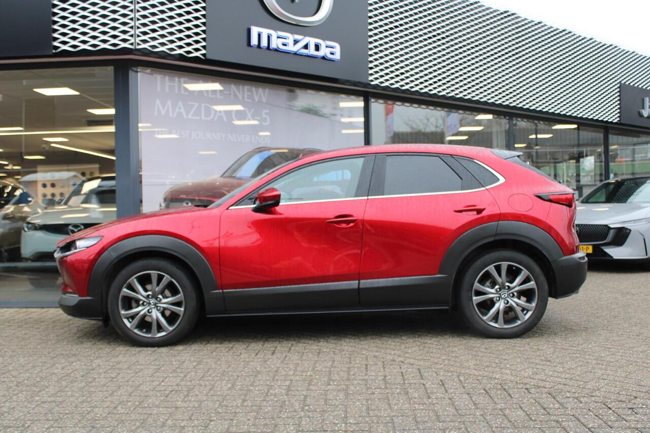 Mazda CX-30 2.0 e-SkyActiv-X186 M Hybrid Luxury Automaat, Trekhaak, i-Activesense Pack, schuif-/kanteldak, Leder, Adap.Cruise, Navi, Clima, Bose, 360 Camera, Stoel/Stuurverwarming, Apple Carplay, Android Auto, PDC, LKA, HUD