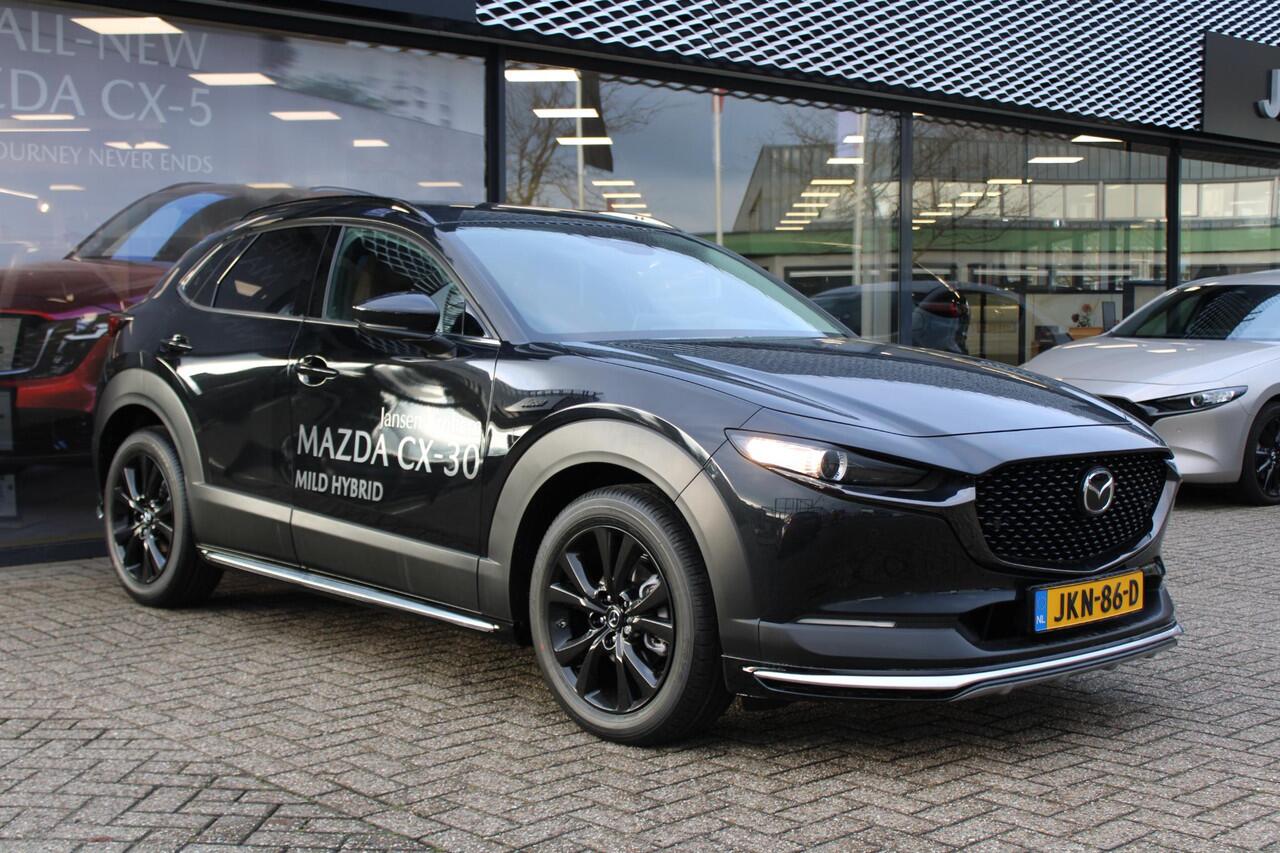Mazda CX-30 2.0 e-SkyActiv-X 186 M Hybrid Nagisa , Demovoordeel ¤ 5.000,-, Automaat, Aero/Accessoires Pakket, Adap. Cruise, Bose, Clima, LMV 18 Inch, Camera, PDC, Navi, HUD, Apple Carplay