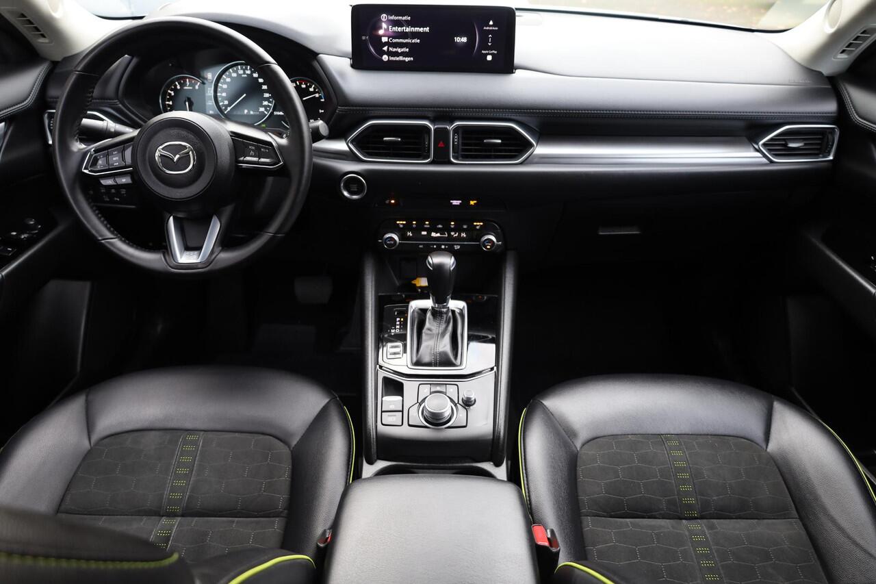 Mazda CX-5 2.0 e-SkyActiv-G M Hybrid 165 Newground HUD CARPLAY LEER/ALCANTARA 360-CAMERA STOEL/STUURVERW. ELEC.KLEP/STOEL LANE-ASSIST HILL-HOLD KEYLESS CRUISE CLIMA DAB 2XPDC 19''LMV