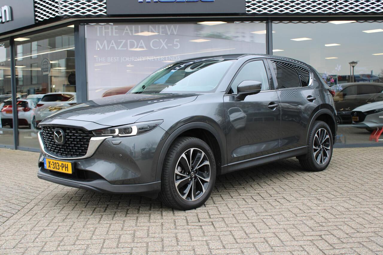 Mazda CX-5 2.0 e-SkyActiv-G M Hybrid 165 Exclusive-Line+Com.P , Automaat, Black Comfort Pack, Leder, Navi, Adap.Cruise, Clima, Apple Carplay, 360 Camera, PDC, HUD, Stuur/Stoelverwarming, 19" LMV