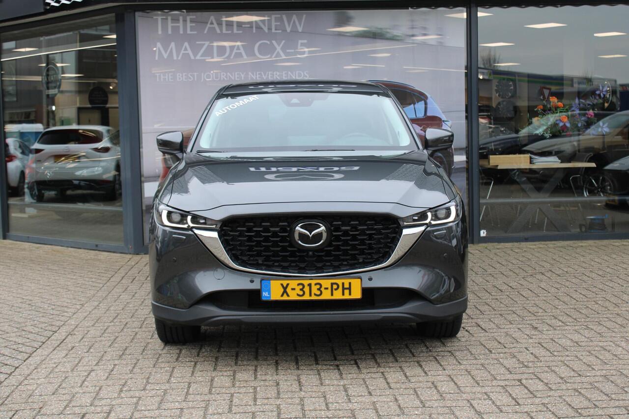 Mazda CX-5 2.0 e-SkyActiv-G M Hybrid 165 Exclusive-Line+Com.P , Automaat, Black Comfort Pack, Leder, Navi, Adap.Cruise, Clima, Apple Carplay, 360 Camera, PDC, HUD, Stuur/Stoelverwarming, 19" LMV