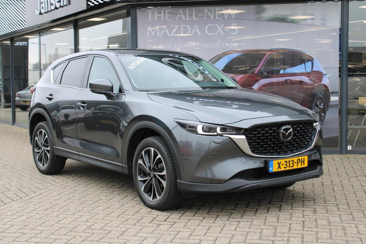 Mazda CX-5 2.0 e-SkyActiv-G M Hybrid 165 Exclusive-Line+Com.P , Automaat, Black Comfort Pack, Leder, Navi, Adap.Cruise, Clima, Apple Carplay, 360 Camera, PDC, HUD, Stuur/Stoelverwarming, 19" LMV