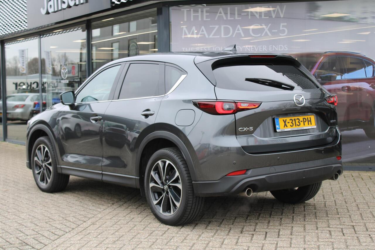 Mazda CX-5 2.0 e-SkyActiv-G M Hybrid 165 Exclusive-Line+Com.P , Automaat, Black Comfort Pack, Leder, Navi, Adap.Cruise, Clima, Apple Carplay, 360 Camera, PDC, HUD, Stuur/Stoelverwarming, 19" LMV