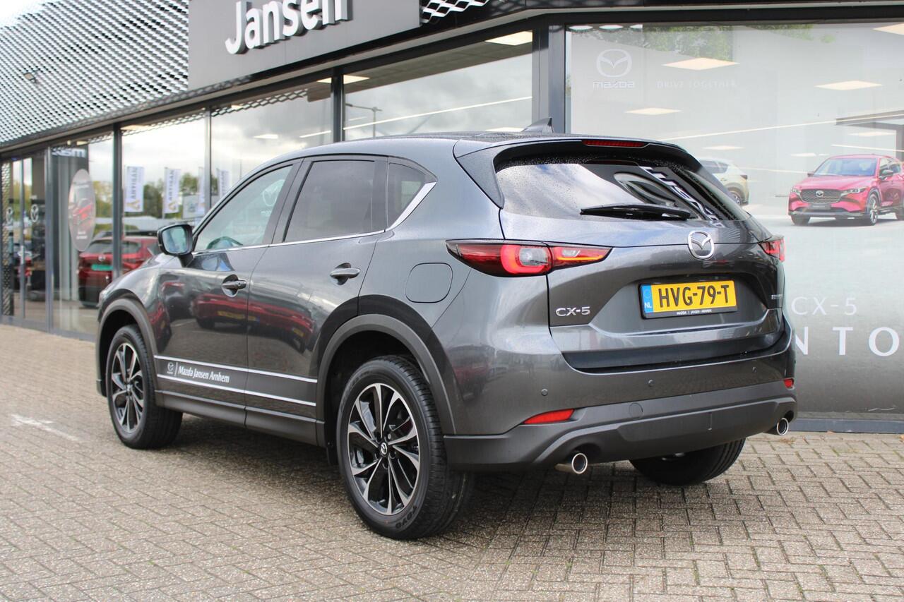 Mazda CX-5 2.0 e-SkyActiv-G M Hybrid 165 Exclusive-Line , Demovoordeel ¤ 9.100,-, Black Comfort Pack, Navi, Adap.Cruise, Clima, Leder, Apple Carplay, 360 Camera, PDC, HUD, Stoelverwarming/ventilatie, 19" LMV