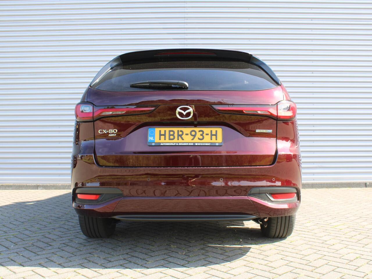 Mazda CX-80 2.5 e-SkyActiv PHEV Homura Plus | Stuur-/stoelverwarming+ventilatie | Schuifdak | Leer | HUD | Elek. stuur-/stoelverstelling | Camera rondom | 20" LM |