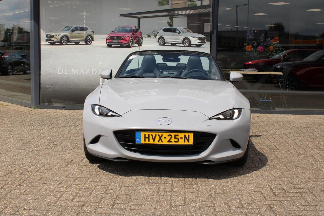 Mazda MX-5 1.5 SkyActiv-G 132 Exclusive-Line Demovoordeel ¤ 6.000-, Navi, Clima, Leder, Apple Carplay, 16"inch Bright dark LM velgen, camera, BSM, Bose®.