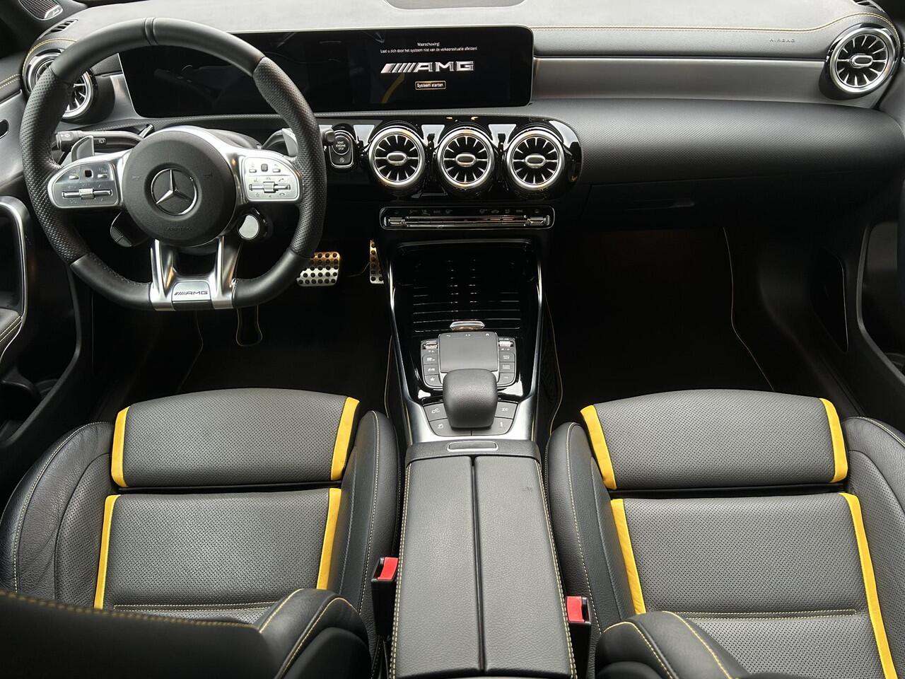 Mercedes-Benz A-KLASSE AMG 45 S 4MATIC+ Premium Plus Yellow Ed. /AMG Aero Package/Armaspeed carbon intake/Panoramadak/Elektr. schaalstoelen +mem/Camera achter/Adapt. onderstel/ Adapt.cruise/Uitlaat klepsyst./Burmester Sound/Custom Software ER Performance (MET GARANTIE*)
