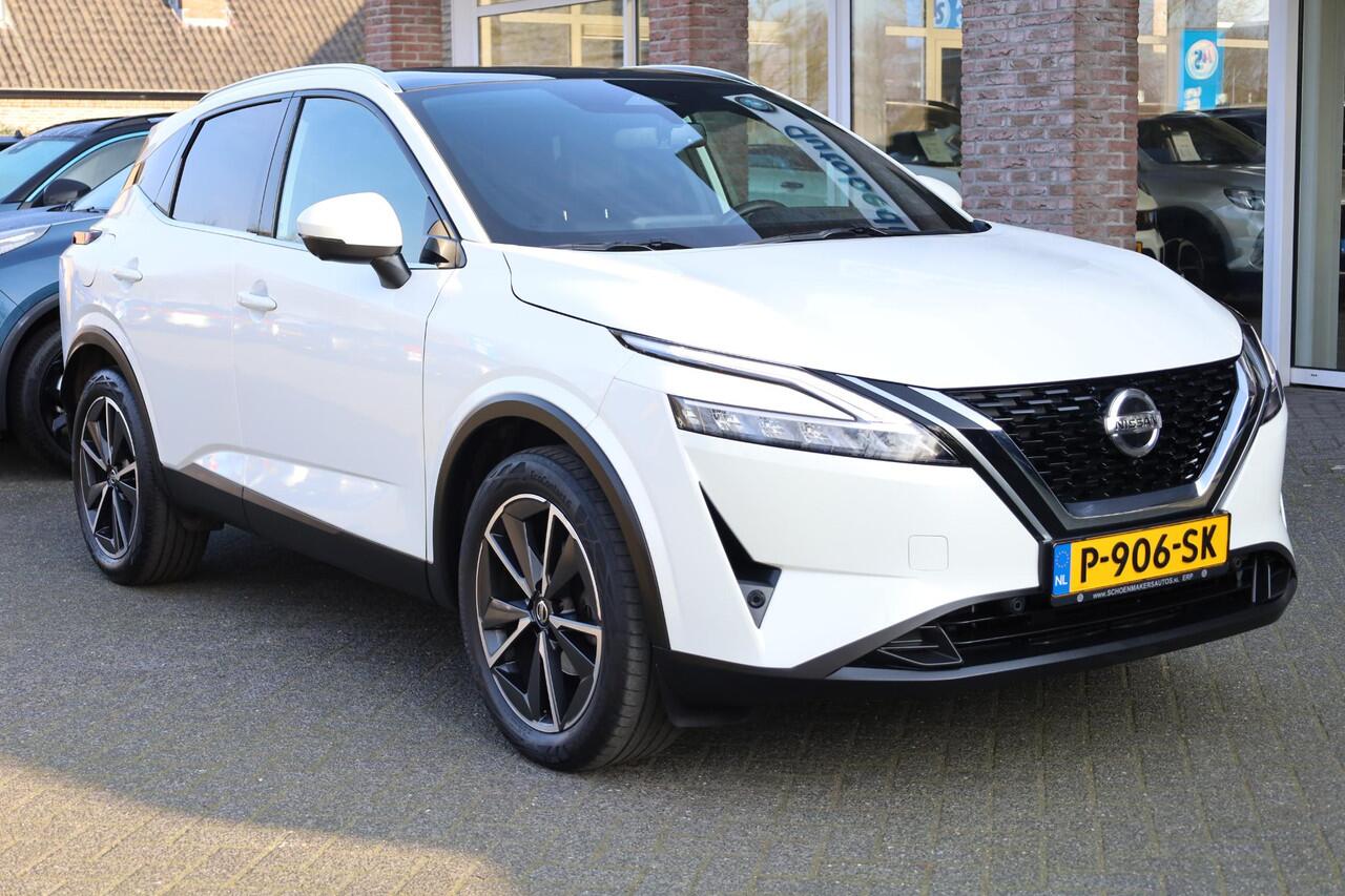 Nissan QASHQAI 1.3 MHEV Tekna PANO TREKHAAK CARPLAY HUD 19"LMV ACC HALFLEER DAB ELEK.ACHTERKLEP 2xPDC ZWARTE-HEMEL NAVI NAP ENZ!!