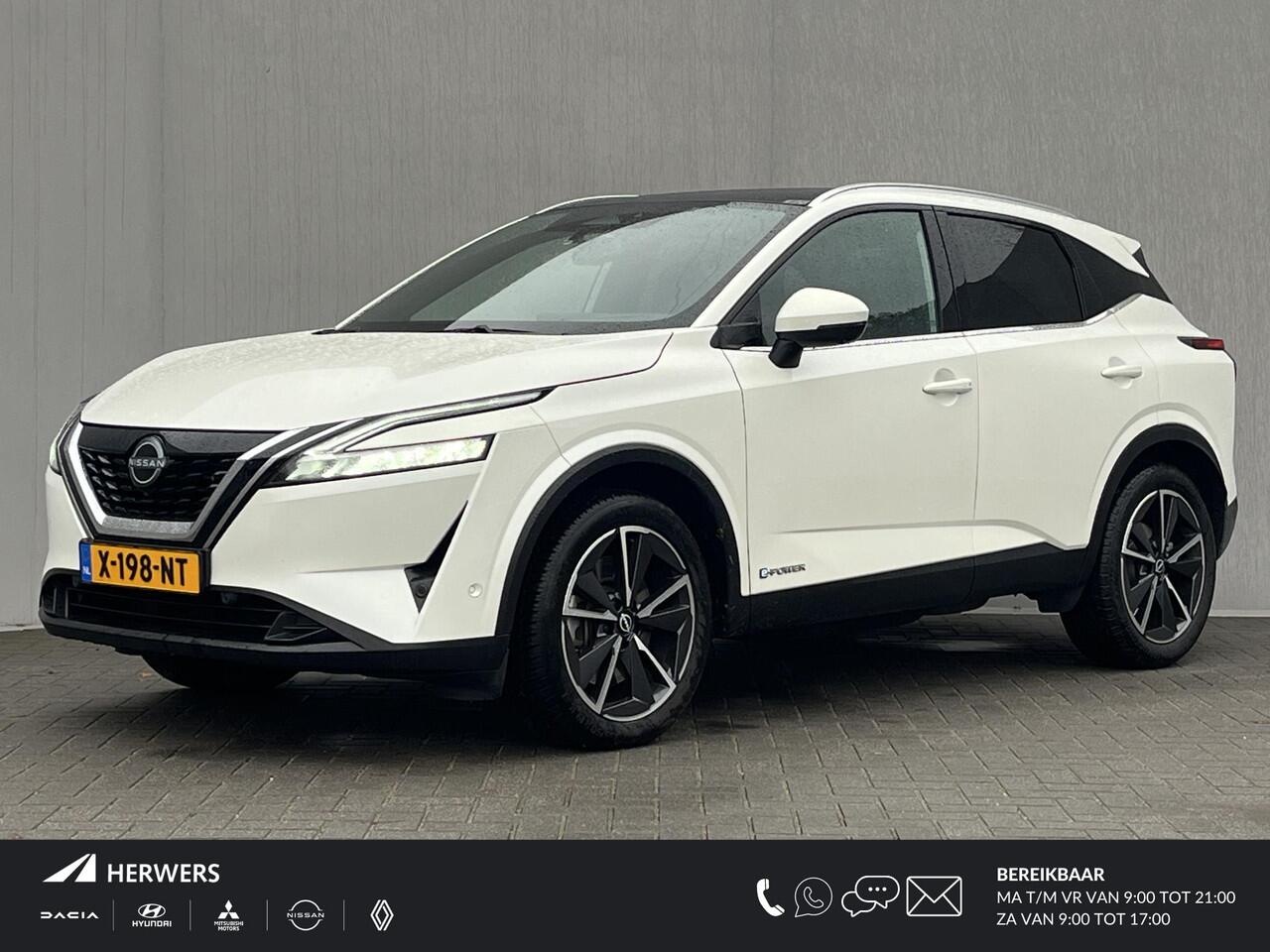 Nissan QASHQAI 1.5 e-Power Tekna / Panoramadak / 360° Camera / HUD / Apple Carplay & Android Auto / Keyless Entry & Start / Elektrische Achterklep / Adaptieve Cruise Control / Climate Control / Elektrisch Verstelbare Bestuurdersstoel / Parelmoer metallic