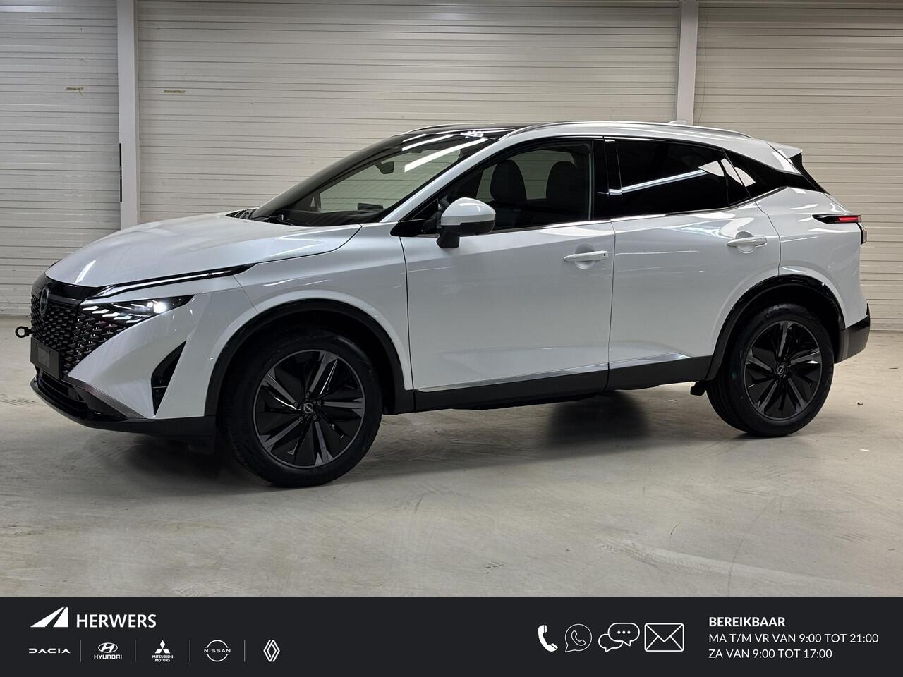 Nissan QASHQAI 1.3 MHEV Xtronic Tekna / Voorstoelen, voorruit + stuurwiel verwarmd / 1800 kg trekgewicht / Panorama dak / Metaalkleur parelmoer / Automatische airco / Rondomzichtcamera / Parkeersensoren voor + achter / Navigatiesysteem / Lichtmetalen velgen 19" / Ledere