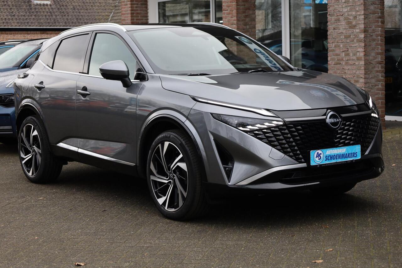 Nissan QASHQAI 1.3 MHEV Xtronic Tekna Plus HUD PANO BOSE LEER+ALCANTARA MEMORY ACC PRO-PILOT MASSAGE CARPLAY 360-CAMERA RUIT/STUUR/STOELVERWARMING DAB 20"LMV 2xKEYLESS ELEK.KLEP DODEHOEK/VERKEERSBORDDETECTIE ENZ.