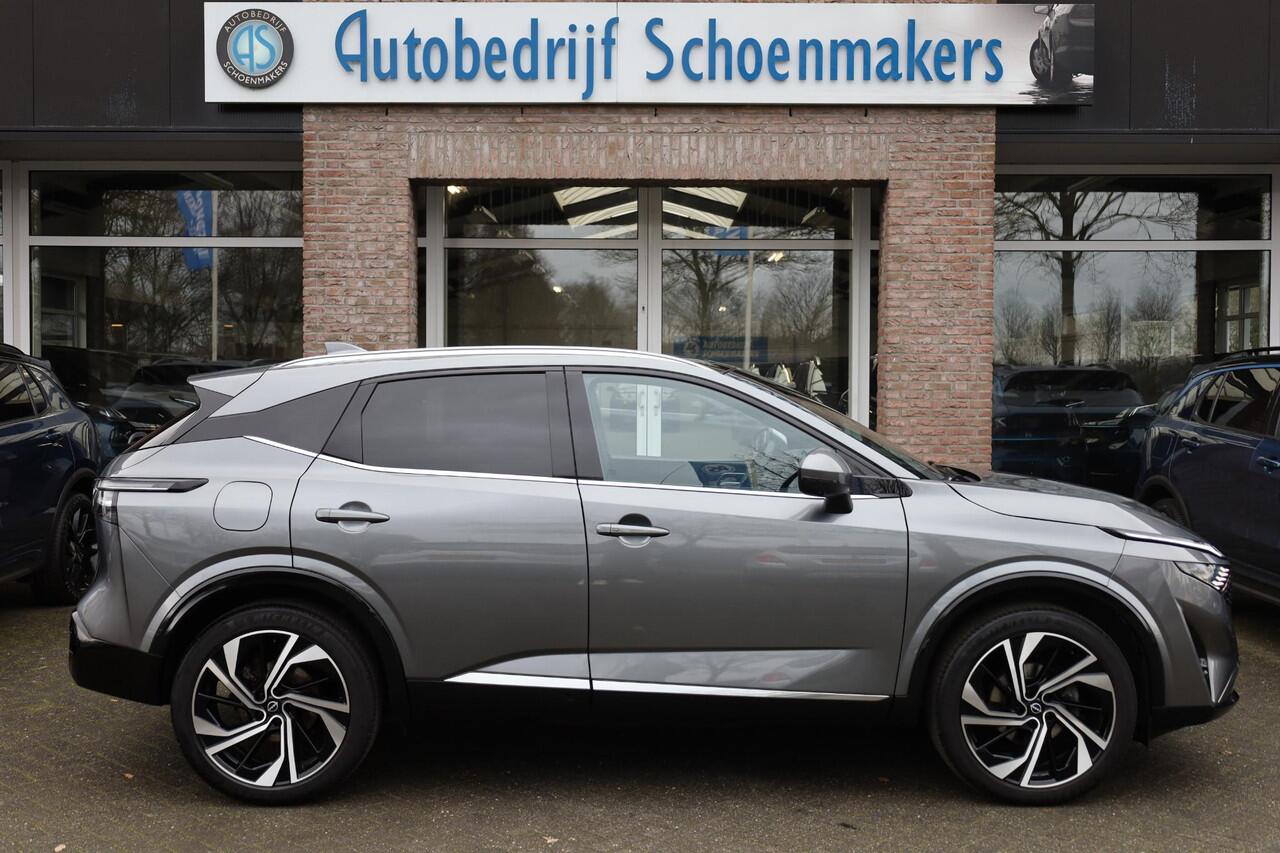Nissan QASHQAI 1.3 MHEV Xtronic Tekna Plus HUD PANO BOSE LEER+ALCANTARA MEMORY ACC PRO-PILOT MASSAGE CARPLAY 360-CAMERA RUIT/STUUR/STOELVERWARMING DAB 20"LMV 2xKEYLESS ELEK.KLEP DODEHOEK/VERKEERSBORDDETECTIE ENZ.