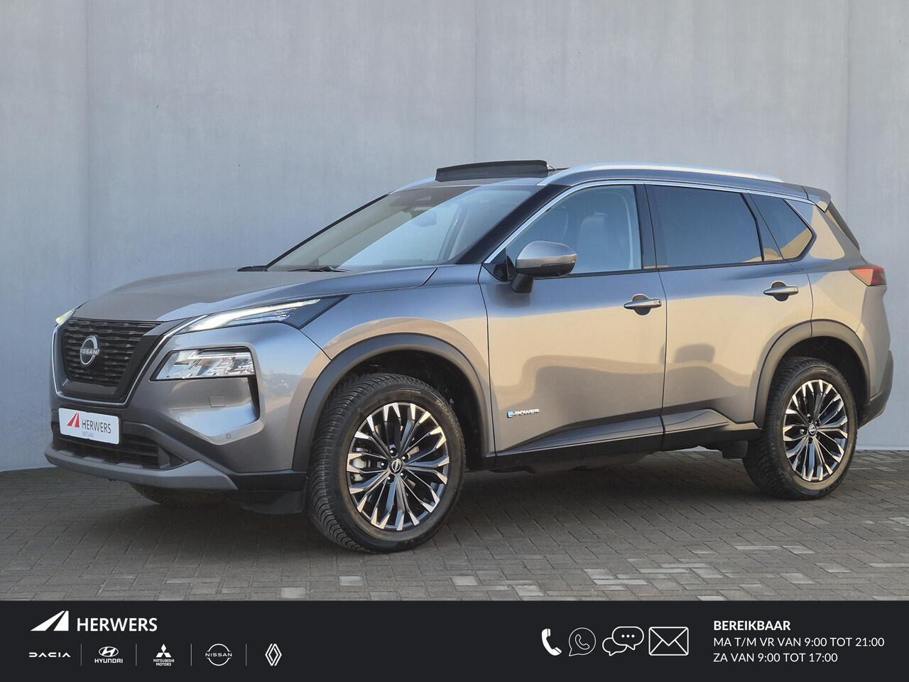 Nissan X-TRAIL 1.5 e-Power Tekna Automaat / Fabrieksgarantie tot 04-2028<100.000 / All season banden / Head Up Display / Elektrische achterklep / Glazen schuif- en kanteldak / Stuur-, Stoel & Achterbank verwarming / Adaptief cruise control /